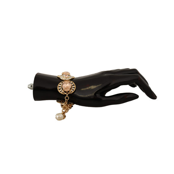Dolce & Gabbana Gold Brass Crystal Chain 925 Sterling Silver Pin Brooch